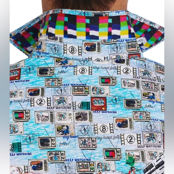Sz 4X Men’s Robert Graham Stay Tuned TV Print Classic Fit Button-Down Shirt - Picture 9 of 12